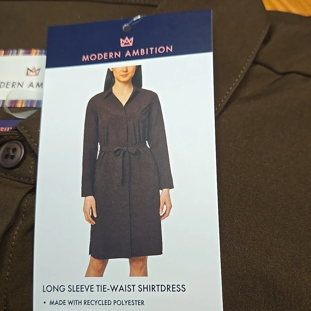 Modern Ambition Long Sleeve Tie-waist Shirtdess Size M - Picture 2 of 6